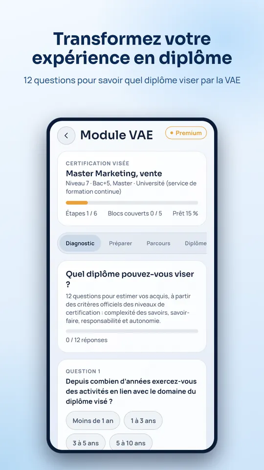 Module VAE : diagnostic, dossier et entraînement au jury